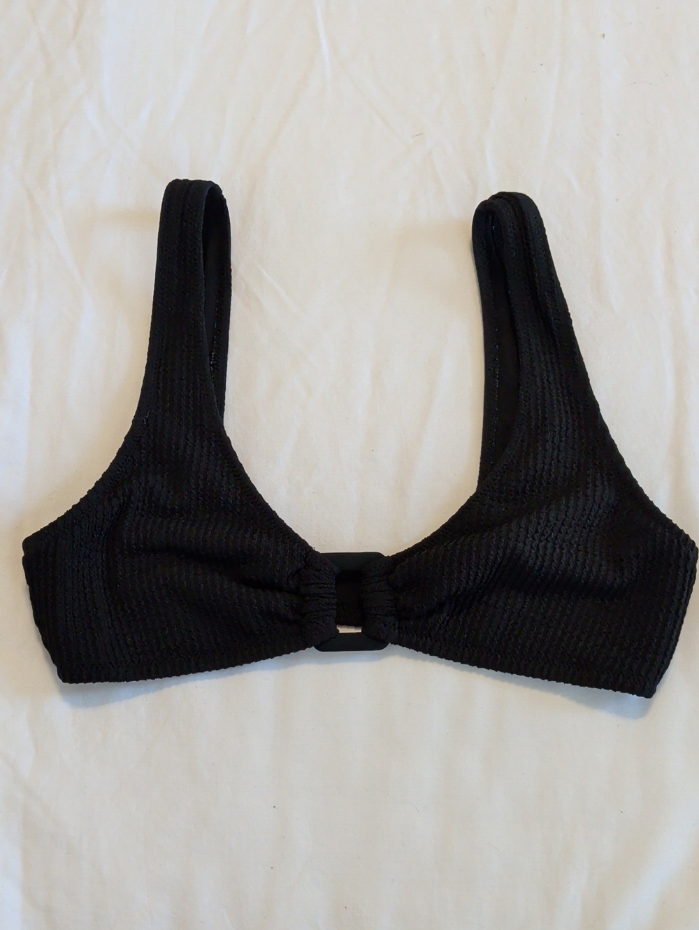 aerie Black Ribbed Scoop Bralette Bikini Top with Center Ring - Medium
